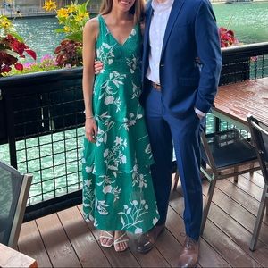 Ann Taylor Tiered Floral Wedding Guest Dress Green Tie-front 00